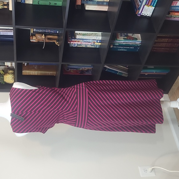 LAUNDRY by SHELLI SEGAL Brown Black Striped Drop Waist V-neck Sleeveless Dress - Picture 9 of 14